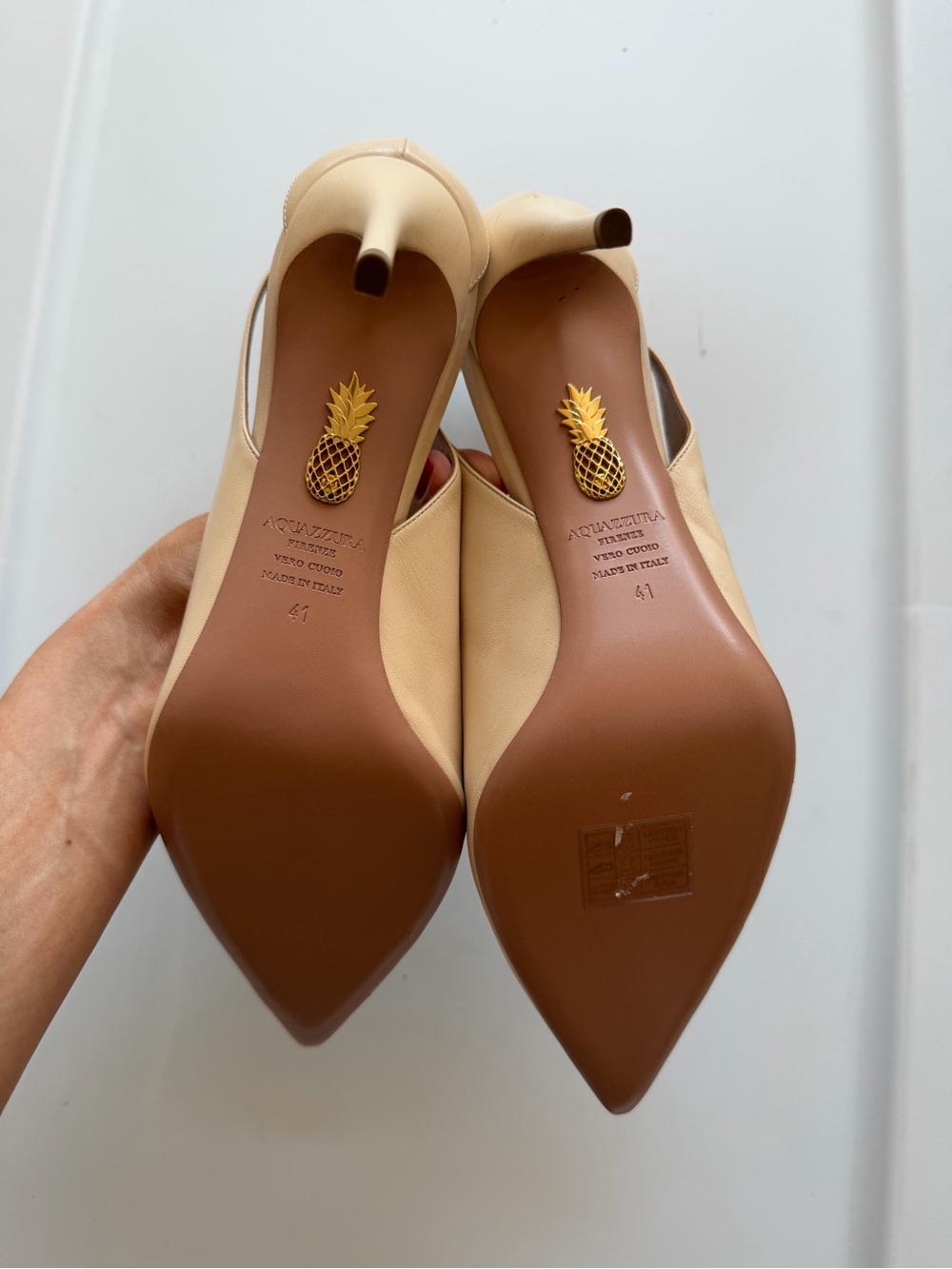 Aquazzura NWOB Women's Cream Nude Leather Slingback Pump Heel Size 41 or 10.5 - Picture 7 of 11